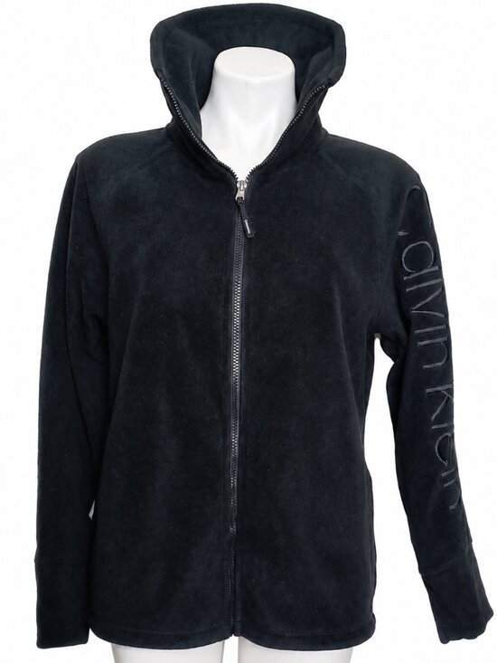Calvin Klein Tops - Medium CALVIN KLEIN black fleece jacket with full zip close & zip pockets. Cozy